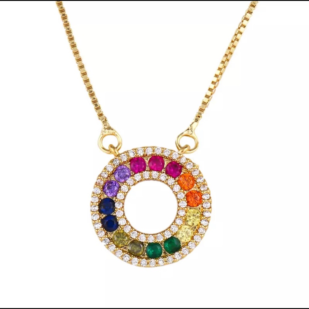 Bling Tiny Round Rainbow Crystal Gold Necklace